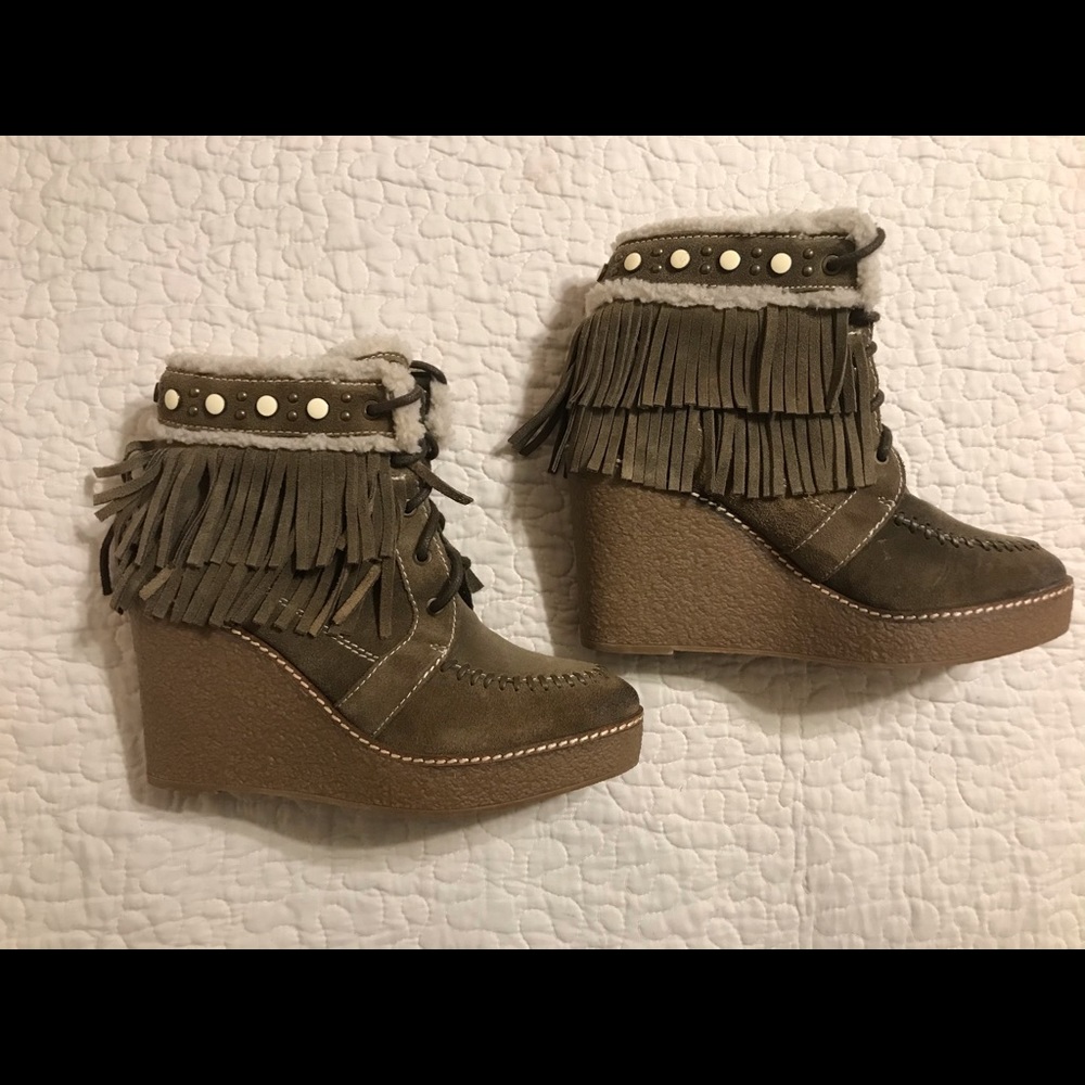 NWT Sam Edelman Kemper Wedge Fringe Booties